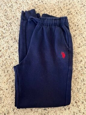 U.S. Polo Assn. Boys Navy Blue Sweatpants Large 10/12 Red Logo Jogger Pants